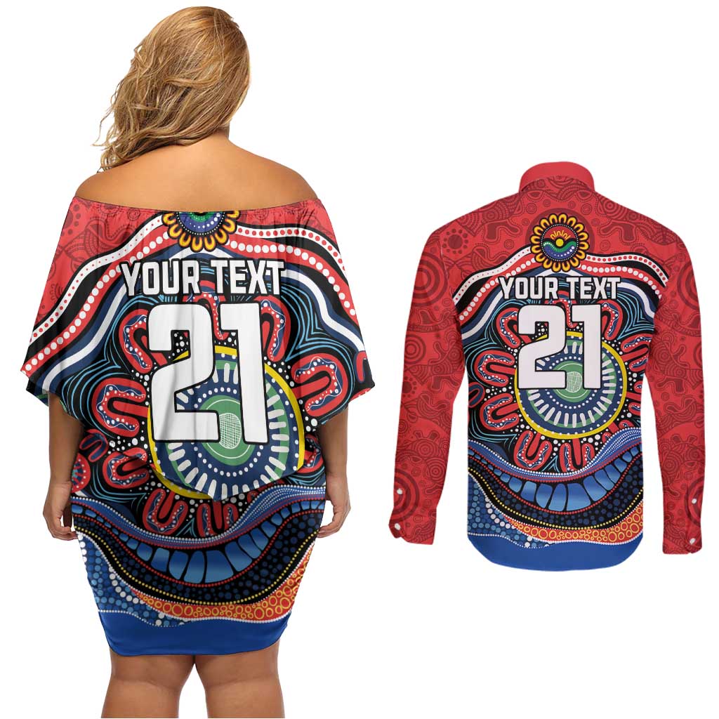 Custom Roosters Honouring First Nations Couples Matching Off Shoulder Short Dress and Long Sleeve Button Shirt NAIDOC 2026 Deadly 50 Years