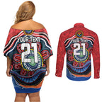 Custom Roosters Honouring First Nations Couples Matching Off Shoulder Short Dress and Long Sleeve Button Shirt NAIDOC 2026 Deadly 50 Years
