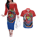 Custom Roosters Honouring First Nations Couples Matching Off The Shoulder Long Sleeve Dress and Hawaiian Shirt NAIDOC 2026 Deadly 50 Years