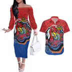 Custom Roosters Honouring First Nations Couples Matching Off The Shoulder Long Sleeve Dress and Hawaiian Shirt NAIDOC 2026 Deadly 50 Years