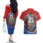 Custom Roosters Honouring First Nations Couples Matching Off The Shoulder Long Sleeve Dress and Hawaiian Shirt NAIDOC 2026 Deadly 50 Years