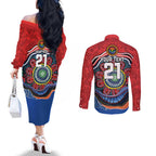 Custom Roosters Honouring First Nations Couples Matching Off The Shoulder Long Sleeve Dress and Long Sleeve Button Shirt NAIDOC 2026 Deadly 50 Years