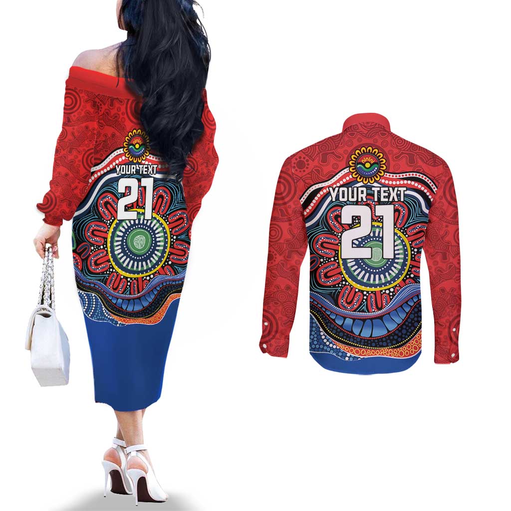 Custom Roosters Honouring First Nations Couples Matching Off The Shoulder Long Sleeve Dress and Long Sleeve Button Shirt NAIDOC 2026 Deadly 50 Years