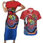 Custom Roosters Honouring First Nations Couples Matching Short Sleeve Bodycon Dress and Hawaiian Shirt NAIDOC 2026 Deadly 50 Years