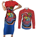 Custom Roosters Honouring First Nations Couples Matching Short Sleeve Bodycon Dress and Long Sleeve Button Shirt NAIDOC 2026 Deadly 50 Years
