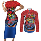 Custom Roosters Honouring First Nations Couples Matching Short Sleeve Bodycon Dress and Long Sleeve Button Shirt NAIDOC 2026 Deadly 50 Years