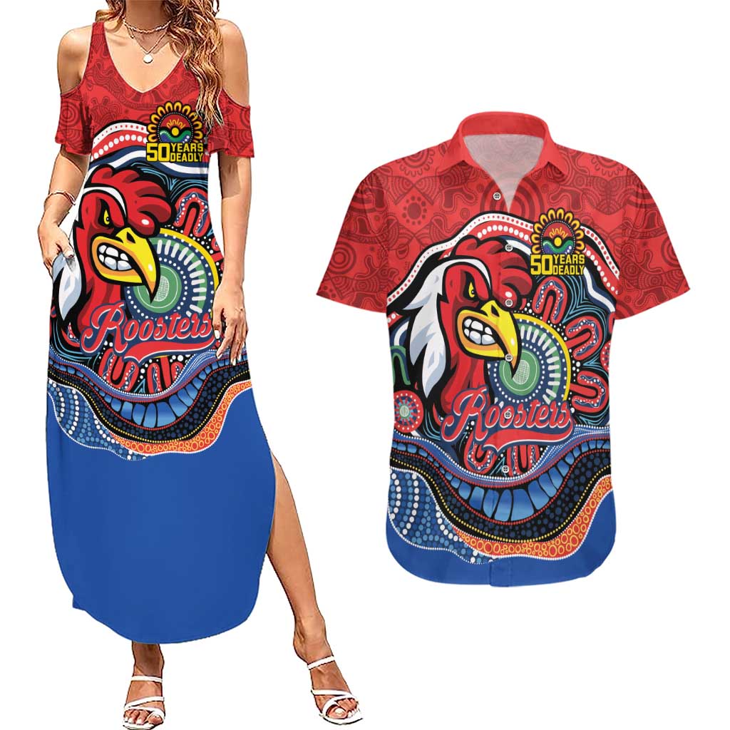 Custom Roosters Honouring First Nations Couples Matching Summer Maxi Dress and Hawaiian Shirt NAIDOC 2026 Deadly 50 Years