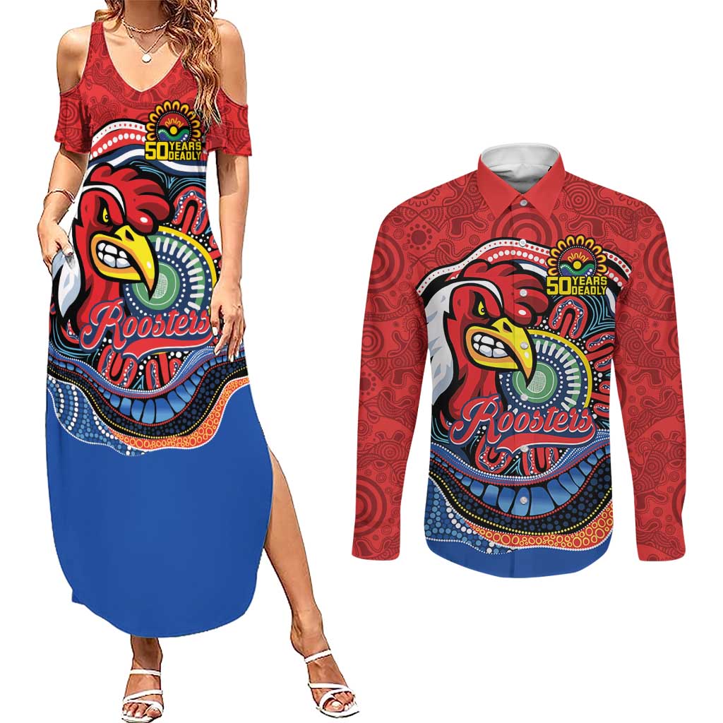Custom Roosters Honouring First Nations Couples Matching Summer Maxi Dress and Long Sleeve Button Shirt NAIDOC 2026 Deadly 50 Years