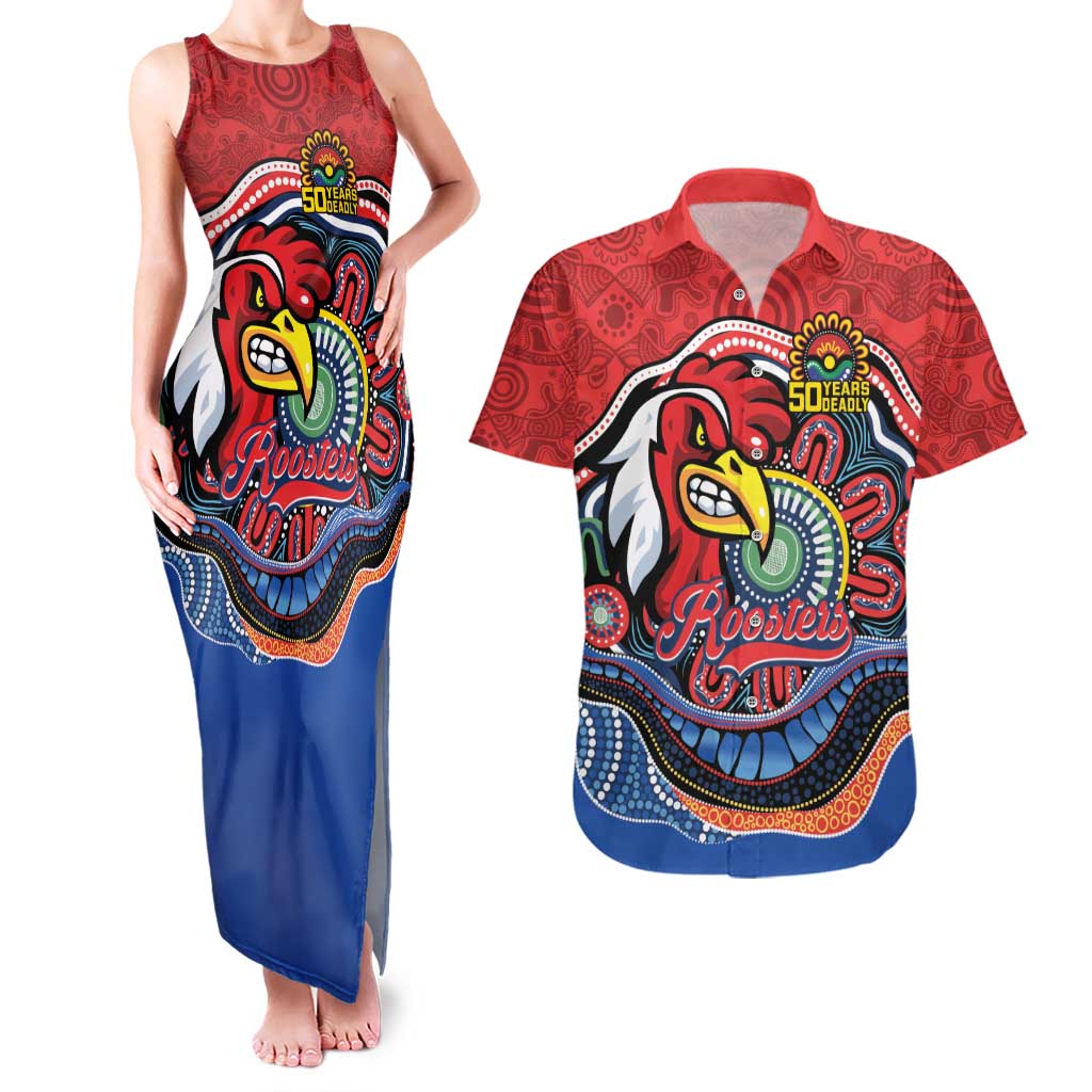 Custom Roosters Honouring First Nations Couples Matching Tank Maxi Dress and Hawaiian Shirt NAIDOC 2026 Deadly 50 Years