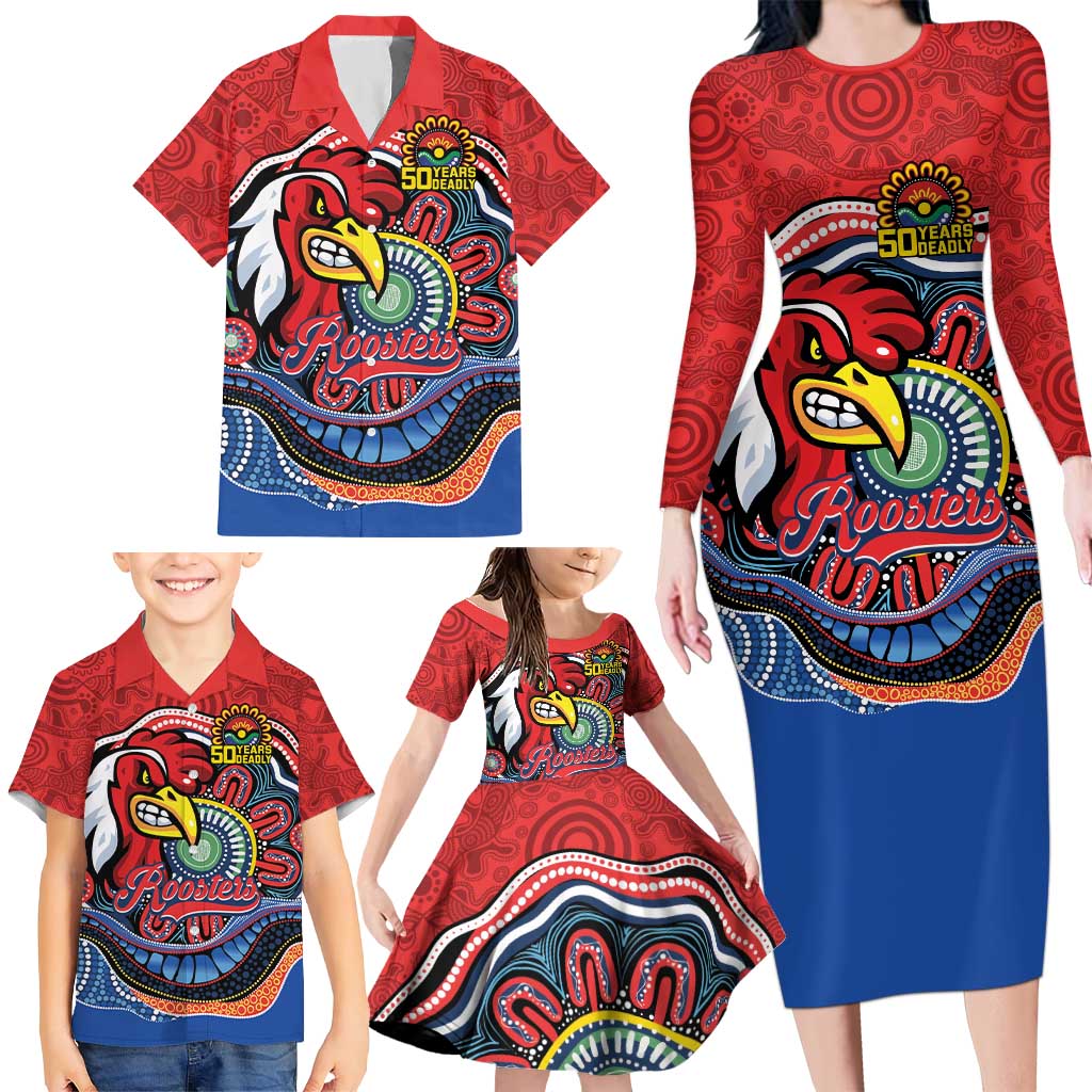 Custom Roosters Honouring First Nations Family Matching Long Sleeve Bodycon Dress and Hawaiian Shirt NAIDOC 2026 Deadly 50 Years