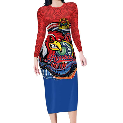 Custom Roosters Honouring First Nations Family Matching Long Sleeve Bodycon Dress and Hawaiian Shirt NAIDOC 2026 Deadly 50 Years
