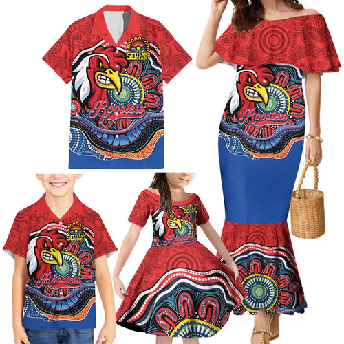 Custom Roosters Honouring First Nations Family Matching Mermaid Dress and Hawaiian Shirt NAIDOC 2026 Deadly 50 Years