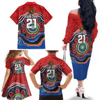 Custom Roosters Honouring First Nations Family Matching Off The Shoulder Long Sleeve Dress and Hawaiian Shirt NAIDOC 2026 Deadly 50 Years