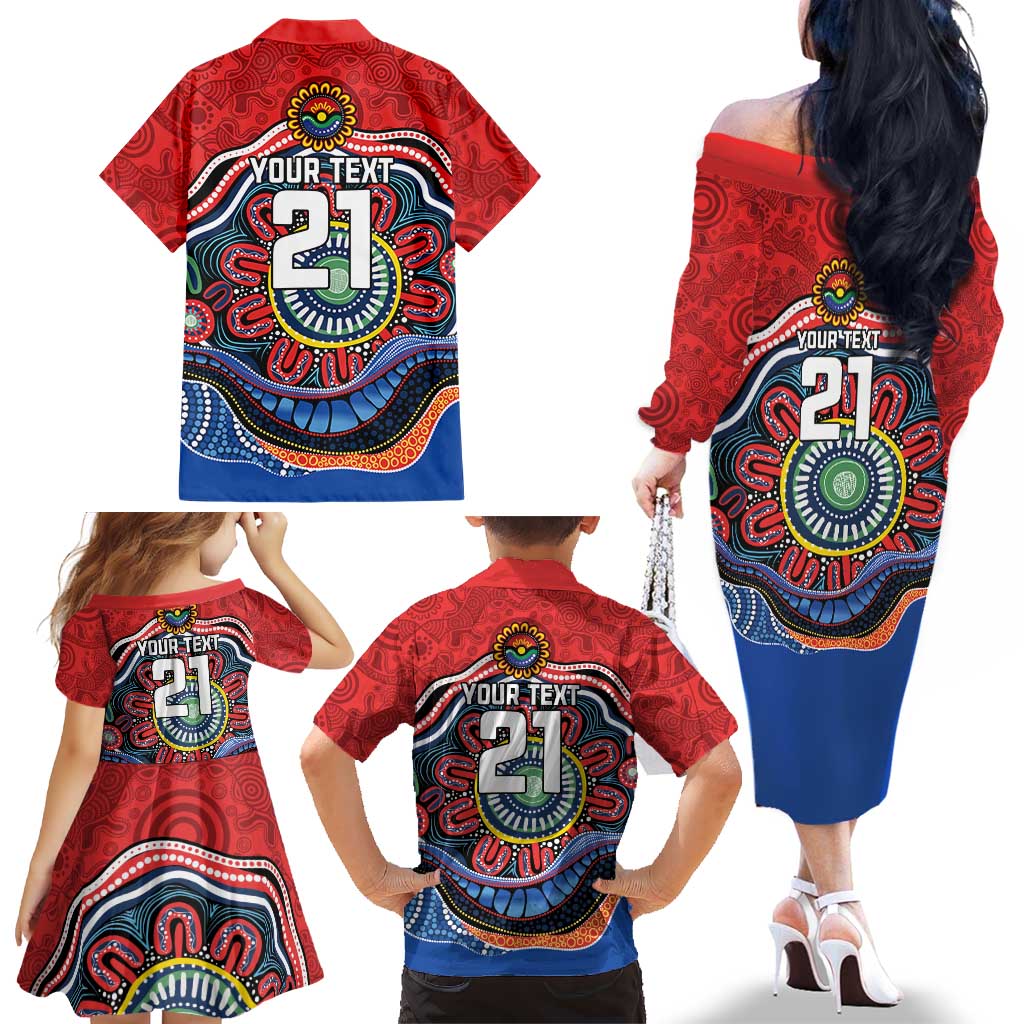 Custom Roosters Honouring First Nations Family Matching Off The Shoulder Long Sleeve Dress and Hawaiian Shirt NAIDOC 2026 Deadly 50 Years