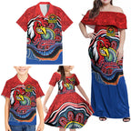 Custom Roosters Honouring First Nations Family Matching Off Shoulder Maxi Dress and Hawaiian Shirt NAIDOC 2026 Deadly 50 Years