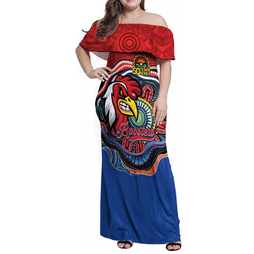 Custom Roosters Honouring First Nations Family Matching Off Shoulder Maxi Dress and Hawaiian Shirt NAIDOC 2026 Deadly 50 Years