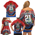 Custom Roosters Honouring First Nations Family Matching Off Shoulder Short Dress and Hawaiian Shirt NAIDOC 2026 Deadly 50 Years