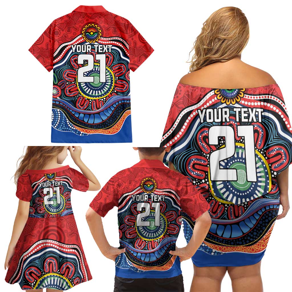 Custom Roosters Honouring First Nations Family Matching Off Shoulder Short Dress and Hawaiian Shirt NAIDOC 2026 Deadly 50 Years