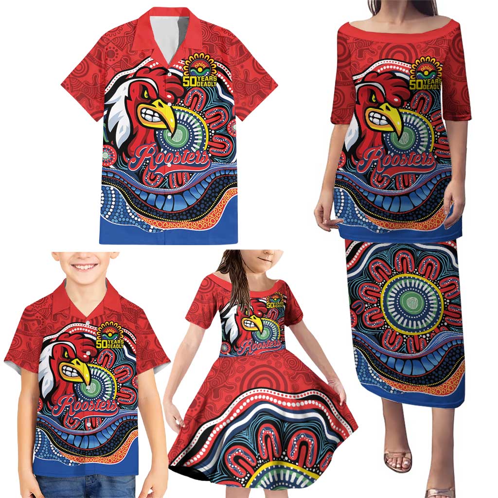 Custom Roosters Honouring First Nations Family Matching Puletasi and Hawaiian Shirt NAIDOC 2026 Deadly 50 Years