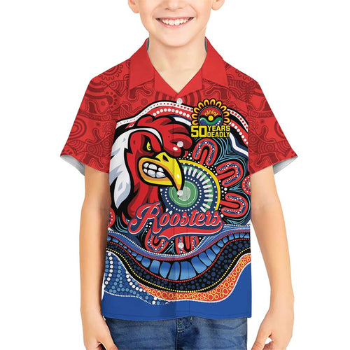 Custom Roosters Honouring First Nations Family Matching Puletasi and Hawaiian Shirt NAIDOC 2026 Deadly 50 Years