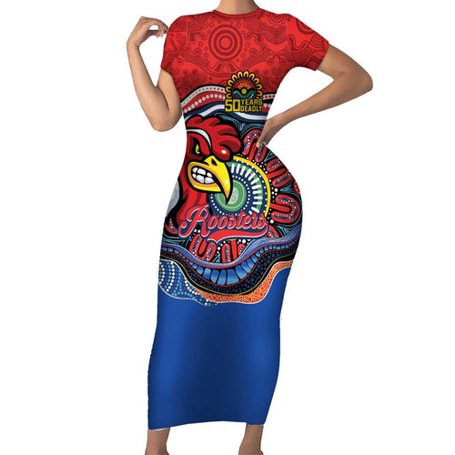 Custom Roosters Honouring First Nations Family Matching Short Sleeve Bodycon Dress and Hawaiian Shirt NAIDOC 2026 Deadly 50 Years