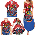 Custom Roosters Honouring First Nations Family Matching Summer Maxi Dress and Hawaiian Shirt NAIDOC 2026 Deadly 50 Years