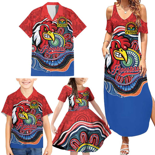 Custom Roosters Honouring First Nations Family Matching Summer Maxi Dress and Hawaiian Shirt NAIDOC 2026 Deadly 50 Years
