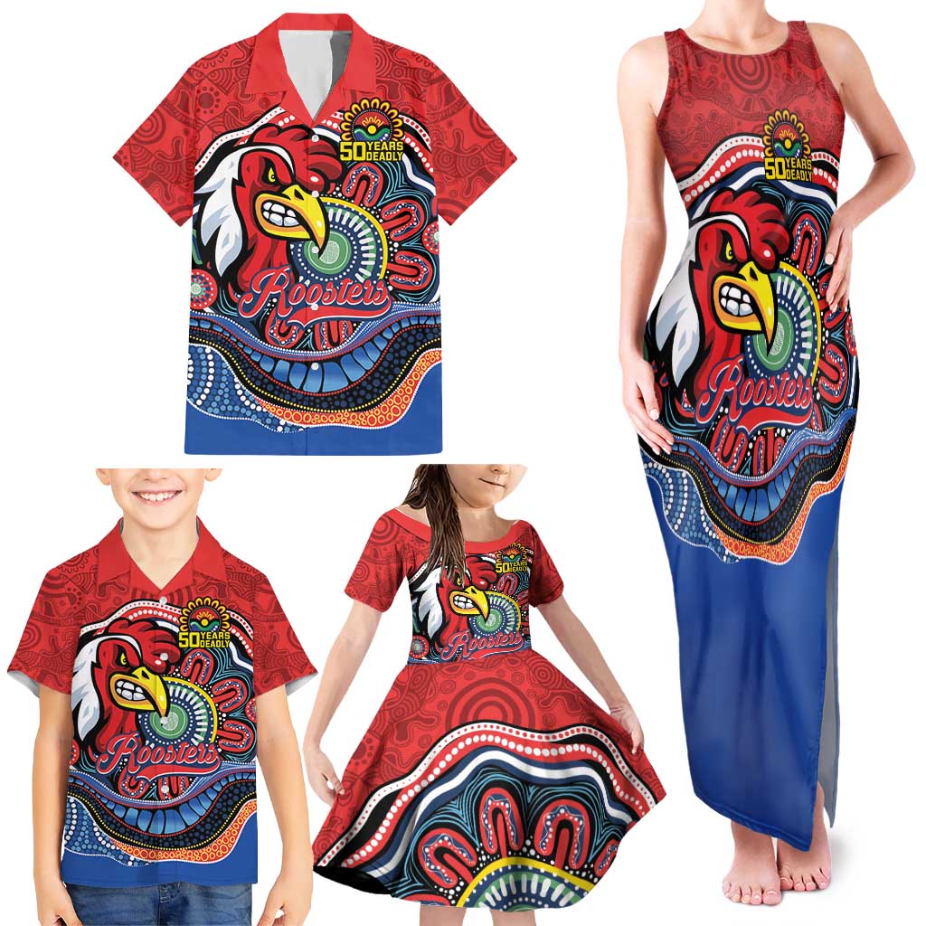Custom Roosters Honouring First Nations Family Matching Tank Maxi Dress and Hawaiian Shirt NAIDOC 2026 Deadly 50 Years
