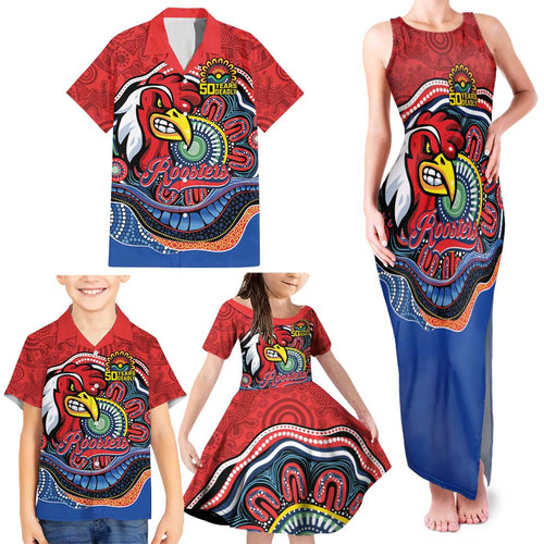 Custom Roosters Honouring First Nations Family Matching Tank Maxi Dress and Hawaiian Shirt NAIDOC 2026 Deadly 50 Years
