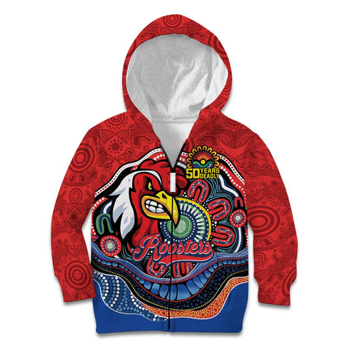 Custom Roosters Honouring First Nations Kid Hoodie NAIDOC 2026 Deadly 50 Years