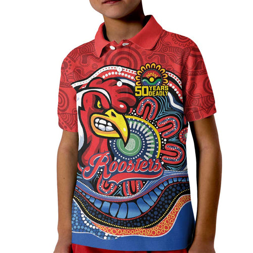 Custom Roosters Honouring First Nations Kid Polo Shirt NAIDOC 2026 Deadly 50 Years