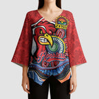 Custom Roosters Honouring First Nations Kimono Sleeve Blouse NAIDOC 2026 Deadly 50 Years