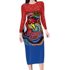 Custom Roosters Honouring First Nations Long Sleeve Bodycon Dress NAIDOC 2026 Deadly 50 Years