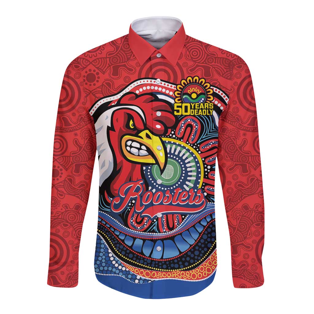 Custom Roosters Honouring First Nations Long Sleeve Button Shirt NAIDOC 2026 Deadly 50 Years