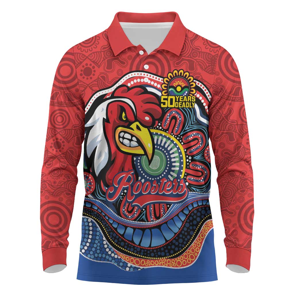 Custom Roosters Honouring First Nations Long Sleeve Polo Shirt NAIDOC 2026 Deadly 50 Years