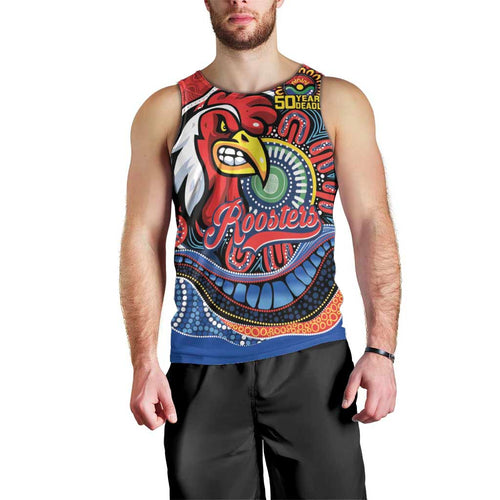 Custom Roosters Honouring First Nations Men Tank Top NAIDOC 2026 Deadly 50 Years