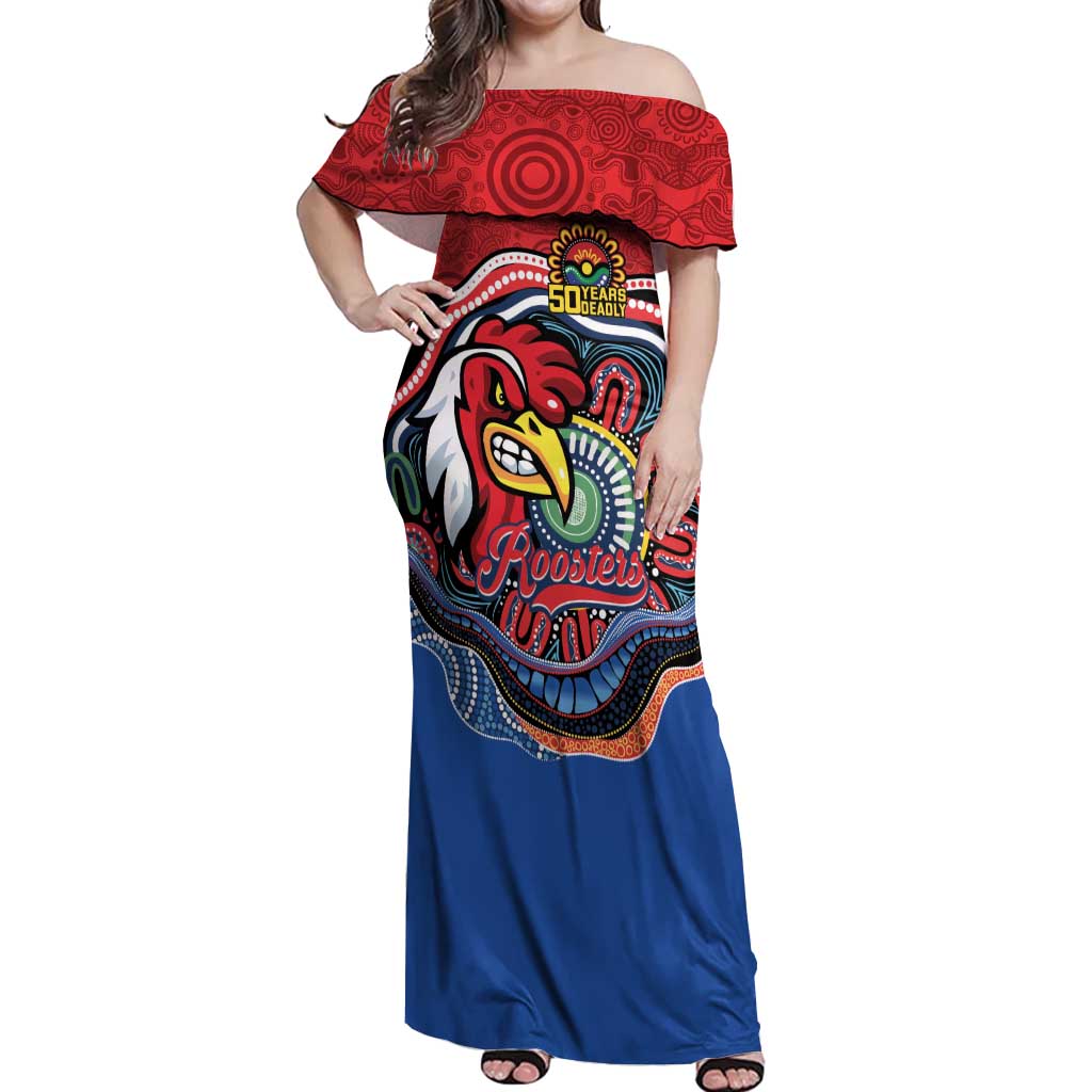 Custom Roosters Honouring First Nations Off Shoulder Maxi Dress NAIDOC 2026 Deadly 50 Years
