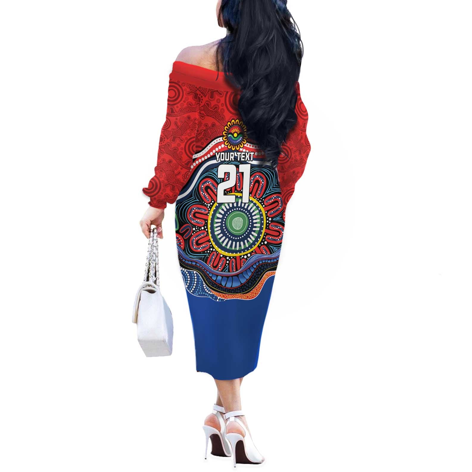Custom Roosters Honouring First Nations Off The Shoulder Long Sleeve Dress NAIDOC 2026 Deadly 50 Years