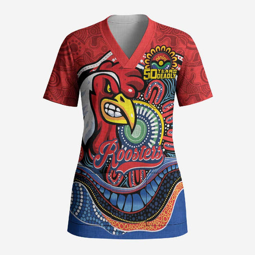 Custom Roosters Honouring First Nations Scrub Top NAIDOC 2026 Deadly 50 Years