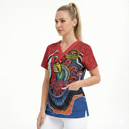 Custom Roosters Honouring First Nations Scrub Top NAIDOC 2026 Deadly 50 Years