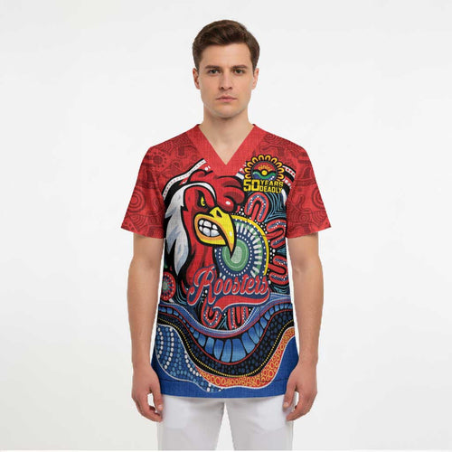Custom Roosters Honouring First Nations Scrub Top NAIDOC 2026 Deadly 50 Years