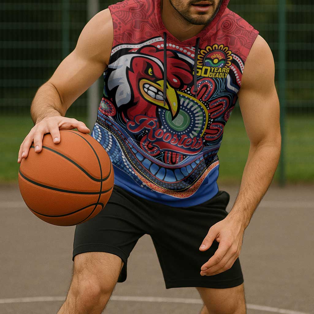 Custom Roosters Honouring First Nations Sleeveless Hoodie NAIDOC 2026 Deadly 50 Years