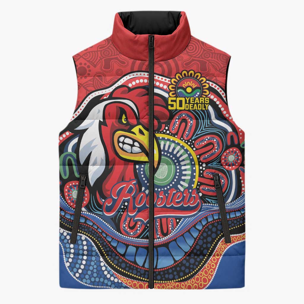 Custom Roosters Honouring First Nations Sleeveless Puffer Jacket NAIDOC 2026 Deadly 50 Years