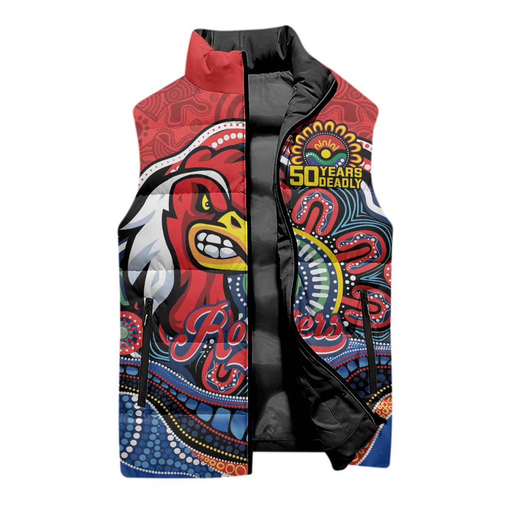 Custom Roosters Honouring First Nations Sleeveless Puffer Jacket NAIDOC 2026 Deadly 50 Years
