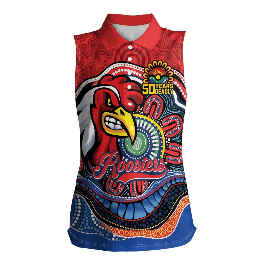 Custom Roosters Honouring First Nations Women Sleeveless Polo Shirt NAIDOC 2026 Deadly 50 Years