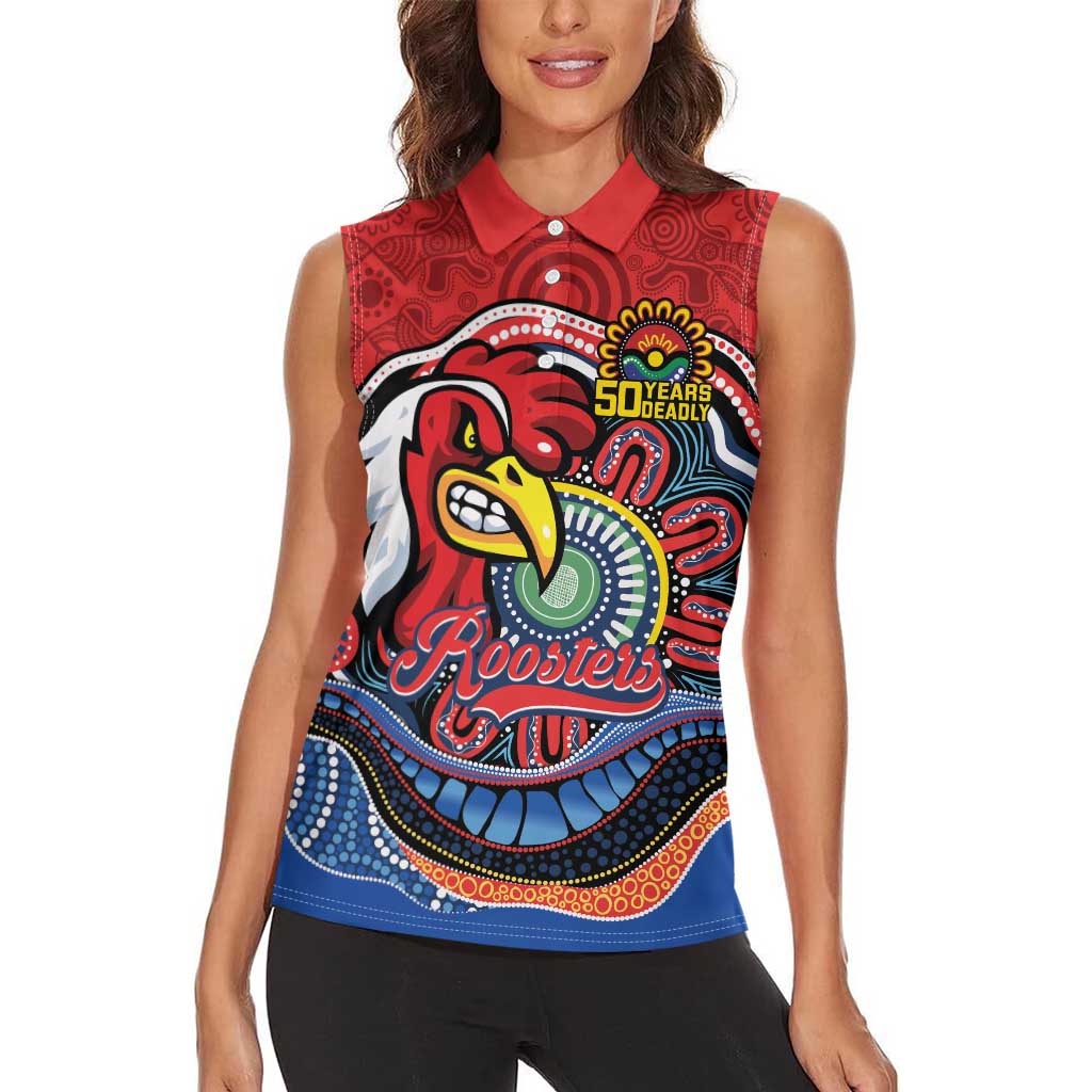 Custom Roosters Honouring First Nations Women Sleeveless Polo Shirt NAIDOC 2026 Deadly 50 Years