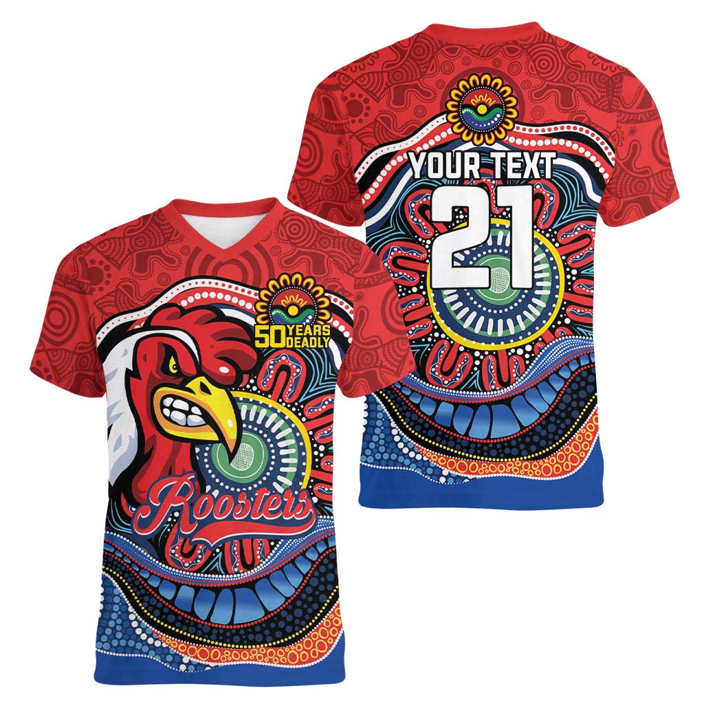 Custom Roosters Honouring First Nations Women V-Neck T-Shirt NAIDOC 2026 Deadly 50 Years