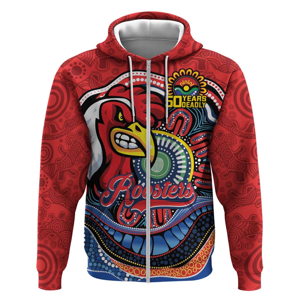 Custom Roosters Honouring First Nations Zip Hoodie NAIDOC 2026 Deadly 50 Years