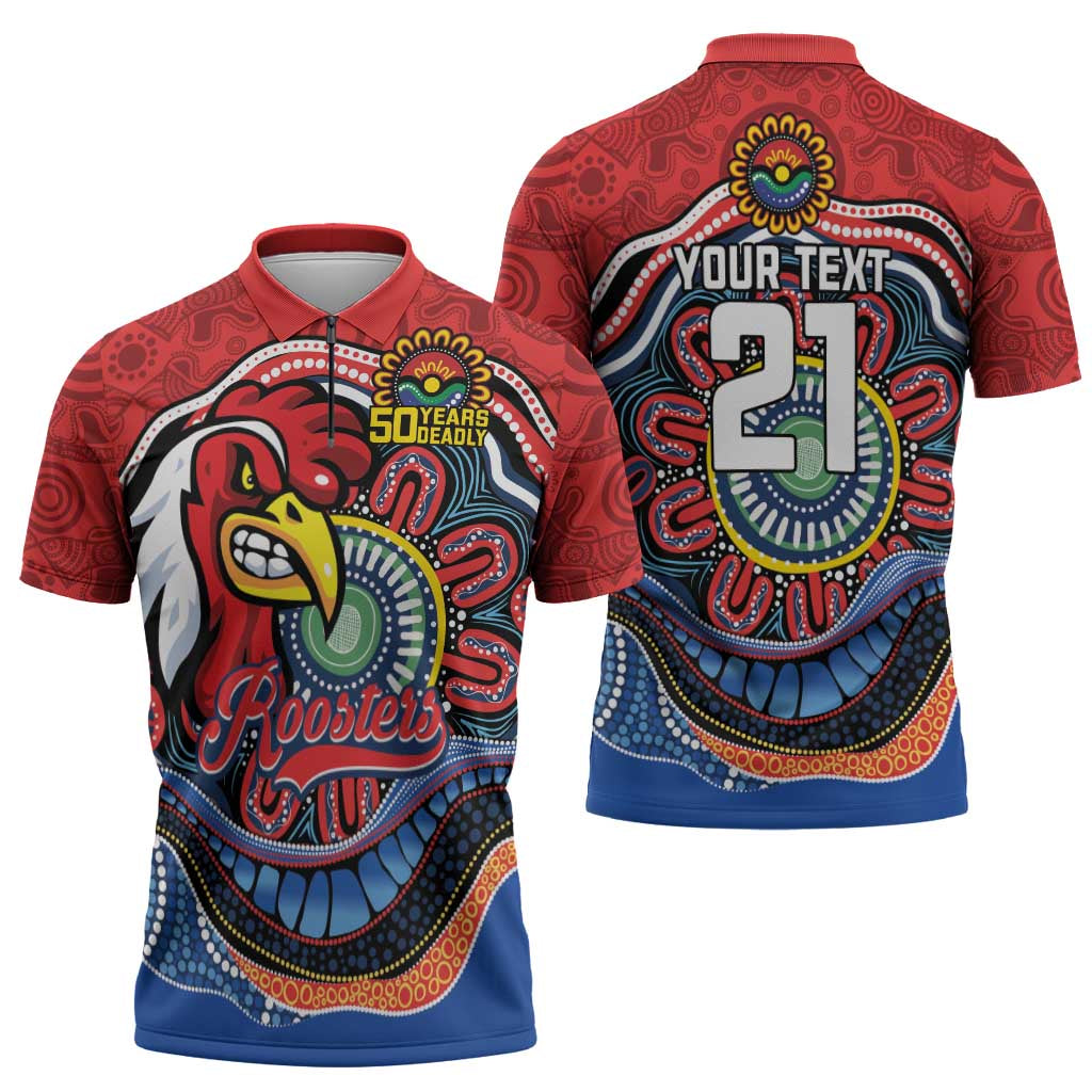 Custom Roosters Honouring First Nations Zipper Polo Shirt NAIDOC 2026 Deadly 50 Years
