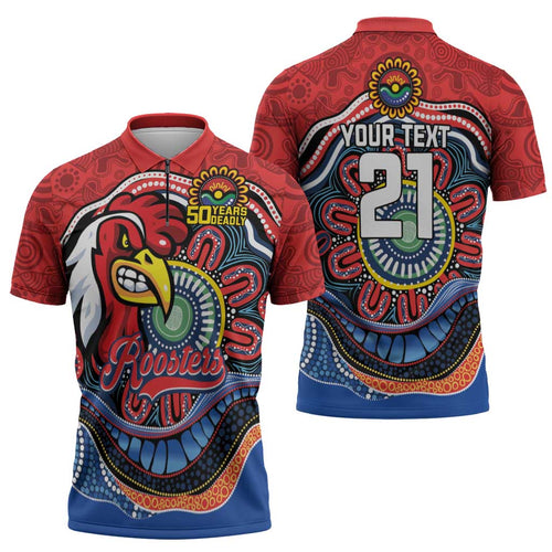 Custom Roosters Honouring First Nations Zipper Polo Shirt NAIDOC 2026 Deadly 50 Years